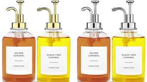 2pcs Dispensing Bottles Coffee Syrup Bottle Glass Container for Kitchen Honey Vinegar Travel Shower Gel Cleanser Pump Dispenser
