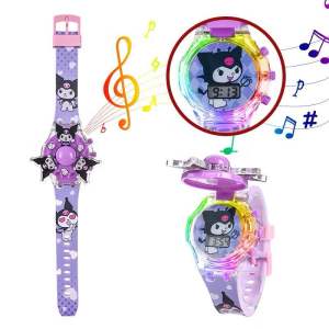 [ATW]Music Watch with Spinning Gyro Flip Sanrio Melody Kids Electronic Watch with Colorful Flashing