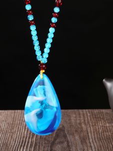 สร้อยคอแบบหยดน้ำทรงกลมยาวพร้อมจี้ดอกไม้ทองคำสีเหลือง สร้อยคอแฟชั่นสำหรับผู้หญิง สร้อยคอแบบยาว 51-80 ซม.