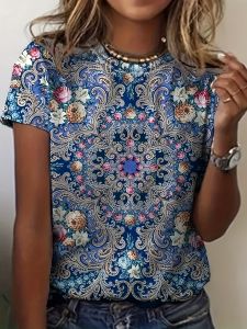 Womens Tee - Ornate Floral Pattern Graphic Elegant Vintage Baroque Design for Casual Daily Wear