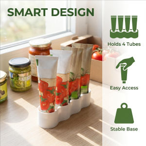 1Pcs White Tube Holder Suitable for 4 Tubes — Designed for Refrigerators and Pantry Storage Ideal for Mustard Mayonnaise