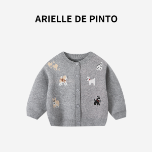 Arielle De Pinto Girls Cartoon Knit Sweater Cardigan Spring Sweet Comfortable Fashionable Kids Clothing Soft Cotton Blend
