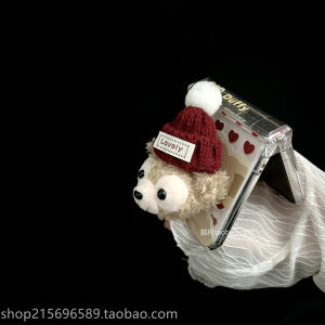 Cartoon  Bear Figurine Stand Compatible with Huawei Pocket2 Phone Case Full Cover Xiaomi MixFlip Transparent OPPO FindN2/3 Flip Honor MagicV Flip