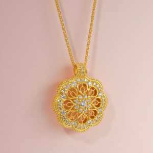 Chow Sang Sang 周生生 999.9 24K Pure Gold Cultural Blessings Diamond Mandala Necklace for Women Size 47cm 95655N