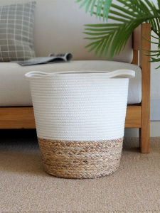 Household Japanese-Style Bedroom Cotton Thread Cotton String Woven Straw Patchwork Toy Storage Bucket Dirty Laundry Storage Basket Laundry Basket