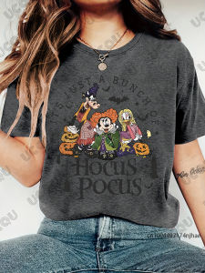 Halloween Witch Disney Mickey Mouse Pluto Graphic Print T-shirt For Women Summer Short Sleeve Tees Fashion Casual Streetwear Top