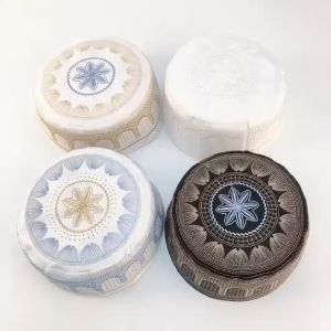1ชิ้นอิสลามชาวยิวหมวกฮิญาบหมวกมุสลิมมุสลิมผ้าโพกศีรษะผ้าฝ้ายเย็บปักถักร้อยอาหรับชายหมวกสวดมนต์หมวกซาอุดิอาระเบีย
