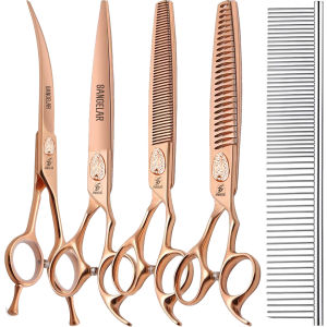 Sangelar 7.5 นิ้วชุดเครื่องมือตัดแต่งขนสัตว์เลี้ยงระดับพรีเมียมขนาด รวมเครื่องมือตรงและโค้ง กำจัดขนได้ 20%-35% และ 40%-45% (แถมกระเป๋า)