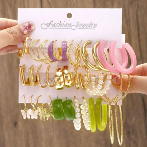 ชุดต่างหูกลมผู้หญิง6ชิ้นชุดต่างหูแฟชั่นสตรีเครื่องประดับอินเทรนด์ของขวัญงานปาร์ตี้