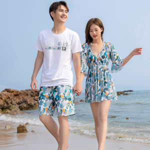 ชุดว่ายน้ำคู่รักชุดกางเกงว่ายน้ำชายหาดพักผ่อนฮันนีมูนริมทะเลดูผอมปิดมิดชิดน้ำพุร้อนชายหญิงกันแดดชุดบิกินี่