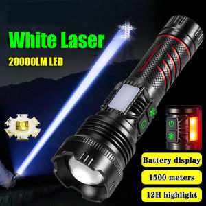 【White Laser Light】Super Bright flashlight 100000 lumens torch light powerful strong light COB work lamp long range Spotlight Outdoor waterproof flashlights heavy duty emergency light red blue light tactical flashlight zoomable flash light Hiking Fishing