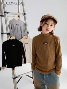 FULONGZAI Kids Long Sleeve T-Shirt Fashionable Black Base Layer Shirt for Boys Spring Autumn New Style Cotton Blend Fabric
