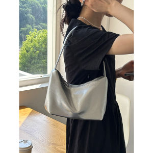 Fashionable Silver Underarm Bag Womens Mini Handbag Single Shoulder Bag Trendy Design PU Soft Surface Zipper Closure Pure Color