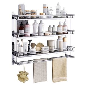 Gntree สไตล์ญี่ปุ่น ชั้นวางห้องน้ำ 2/3ชั้น ชั้นวางติดผนังห้องน้ำ ไม่เจาะผนัง ชั้นวางของในห้องน้ำ สแตนเลส ทนทาน ราวแขวนห้องน้ำ ชั้นวางของห้องน้ำ มาพร้อมที่แขวนผ้าเช็ดตัวและตะขอ GT11