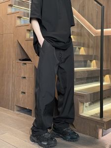 Summer New Mens Casual Loose Wide Leg Pants American Style Elastic Waist Quick Dry Long Trousers for Teenagers Straight Leg