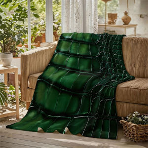 BILIBILI | Green Crocodile Skin Texture Flannel Blanket Perfect for Sofa Office Bed Travel Sleep Read Relax Camping Four Season Use