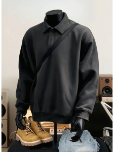 ZHUOCAN | Gray Heavyweight Polo Shirt Fall Menswear Long Sleeve