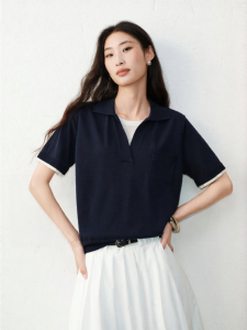 PEACEBIRD | Contrast Color Viscose Blend Polo Shirt