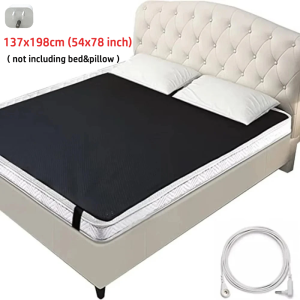 Large Earthing Grounding Mat for Bed - 137x198cm (54x78 inch) Carbon-Infused PU Leather Mat with 15FT Cord for Improved Sleep