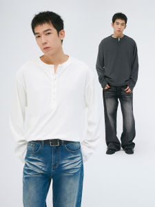 Áo Thun Clamisgold Mỹ Cơ Bản Dành Cho Nam Cổ Henry Đi Làm Thường Ngày Mùa Xuân 2025 Chống Khuẩn Cotton Pha Trộn Dài Tay