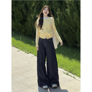 Quần Jeans Denim Ống Rộng 175 Cao 180 Xanh Lục Quần Dài Thường Ngày Cho Nữ Thu Đông 2025 Quần Ống Rộng Rộng Cạp Cao