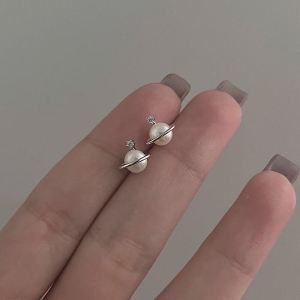 Fashionable Simple 925 Sterling Silver Saturn Pearl Womens Earrings Trendy Elegant Minimalist Hoop Earrings Jewelry