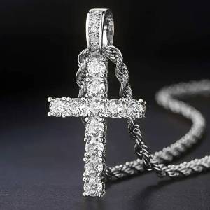 Huitan Fashion Cross Shaped Women Pendant Necklace Long Chain Inlaid Shining CZ Charming Lady Party Accessories Special Jewelry