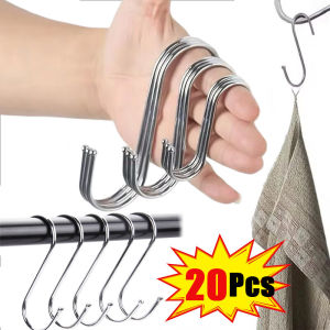 20Pcs Stainless Steel S-shaped Hooks Multipurpose Metal Clothes Hanger Hooks Heavy Duty Metal S-hooks for Hanging Clothes/Kitchen Baking Tools/office Goods