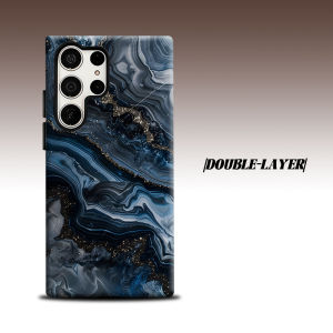 Navy Gold Kintsugi Agate For Samsung Galaxy S26 S25 S24 A56 A36 Dual Layer Luxury Fashion Full Lens Protective Case