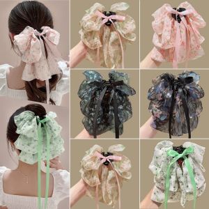 กิ๊บติดผมรูปฉลาม รุ่นใหม่ปี 2024 ตกแต่งด้วยโบว์ผีเสื้อพิมพ์ลายดอกไม้ กิ๊บติดผมครึ่งหัวสำหรับผู้หญิง สไตล์เกาหลี