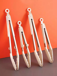 Food Grade Silicone Stainless Steel Kitchen BBQ Clamp Long Nose Tongs for Cooking Steak Roasting High Temperature Resistant