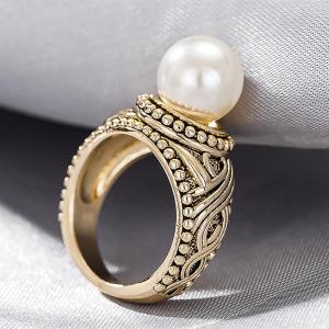 Huitan Luxury Gold Color Ring for Women Imitation Pearl Fancy Party Wedding Accessories Charming Versatile Lady Trendy Jewelry