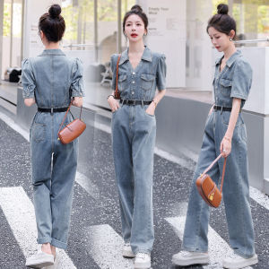 Slimming High Waist Denim Overalls Womens Summer New Style Thin Workwear Pants Jumpsuit Comfortable Commute Pocket Detail