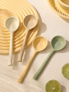 Japanese Style Ceramic Spoon Long Handle Soup Spoon Individual Rice Spoon Deep Soup Ladle Ceramic Utensil for Home Use