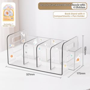 deli | Bookstand With Pen Holder Desk Organizer Transparent Thick Bookshelf