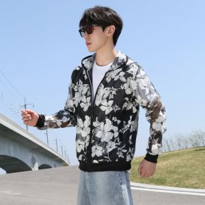 Summer Mens White Hooded Short Sleeve Sun Protection Loose Casual Versatile Top Slimming Baseball Jacket Fashionable Windbreaker