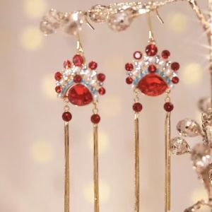 Red Long Tassel Earrings Womens Elegant Drop Earrings Suitable for New Years Festive Jewelry Accessories Korean Style