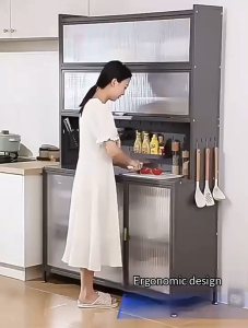 LOADNIX Marble Look Kitchen Pegboard Storage Cabinet Multi Layer Pantry Cupboard with Adjustable Shelf Microwave Oven Stand Dustproof Cabinet for Home Kitchen