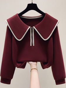 Ankela Red Doll Collar Sweatshirt Womens Early Autumn Spring 2025 New Design Sensation Niche Short Half Zipper Top