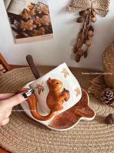 Cute Squirrel and Mushroom Designed Mug Gift