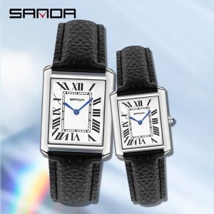 Sanda | SANDA Couple Watch 30M Waterproof Casual Fashion Women Men Quartz Watches Wear Resistant Leather Strap Square Dial Design Reloj