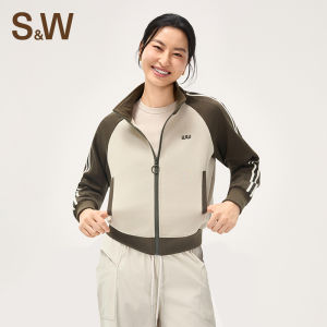 S&W | Retro Contrast Color Stand-up Collar Womens Sport Casual Jacket