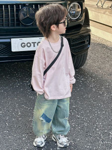 Boys Long Sleeve T-Shirt Fashionable Versatile Spring Autumn Kids Clothing Loose Fit Korean Style Top for Ages 3 to 14