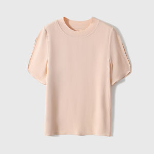 Double Layer Silk Peony Sleeve Round Neck Shirt 19mm
