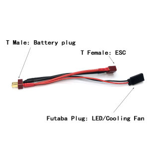 T Plug Battery Cooling Fan LED Power Cable JST/Futaba Plug for 1:8 1:10 1:12 Traxxas TRX-4 D90 Axial Wltoys 144001 RC Car Parts