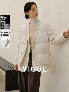 Yigue | Waterproof/Windproof/Oil-Repellent White Two-Piece Faux Quilted Down Coat