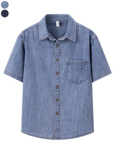 Washed Single Button Cotton Casual Shirt Summer Versatile Sharp Collar Short Sleeve Mens Denim Shirt Standard Fit Youth Trend