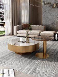 Italian Normcore Coffee Table Accessible Luxury Modern Stone Plate round Combination Living Room Home Small Apartment Stainless Steel Fancy