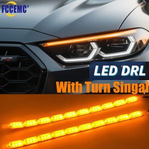2Pcs DRL LED Crystal Angel Daytime Running Light Strip Flexible Waterproof Headlight Turn Signal Yellow Driving Lights 12V