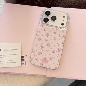 Korean Full Screen Flowers Glitter Phone Case for iPhone 17 Air 16 15 14 13 12 11 Pro Max XS XR X 7 8 Plus Shockproof Hard Cover